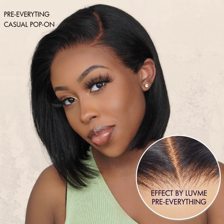 New Customers Only | PreMax Wigs | Super Natural Hairline Silky Blunt Cut Bob Glueless 13x4 Frontal Lace Human Hair Short Wig Pre-Cut Lace - Image 4