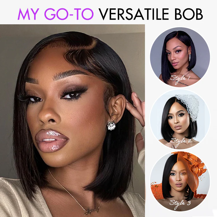 New Customers Only | PreMax Wigs | Super Natural Hairline Silky Blunt Cut Bob Glueless 13x4 Frontal Lace Human Hair Short Wig Pre-Cut Lace - Image 5