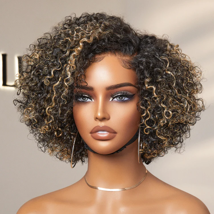New Customers Only | Trendy Short Cut Curly Minimalist HD Lace Glueless Side Part Wig 100% Human Hair Pre-Cut Lace - Image 11