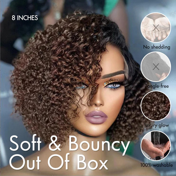 New Customers Only | Trendy Short Cut Curly Minimalist HD Lace Glueless Side Part Wig 100% Human Hair Pre-Cut Lace - Image 7