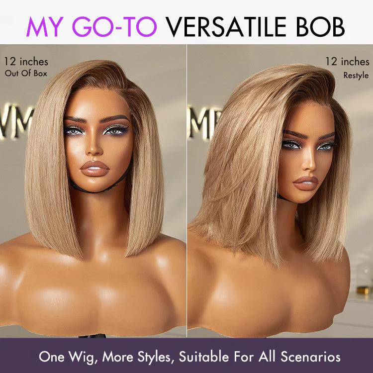 Ash Blonde Ombre Blunt Cut Bob Glueless Minimalist HD Lace Short Bob Wig Ready to Go Pre-Cut Lace - Image 4