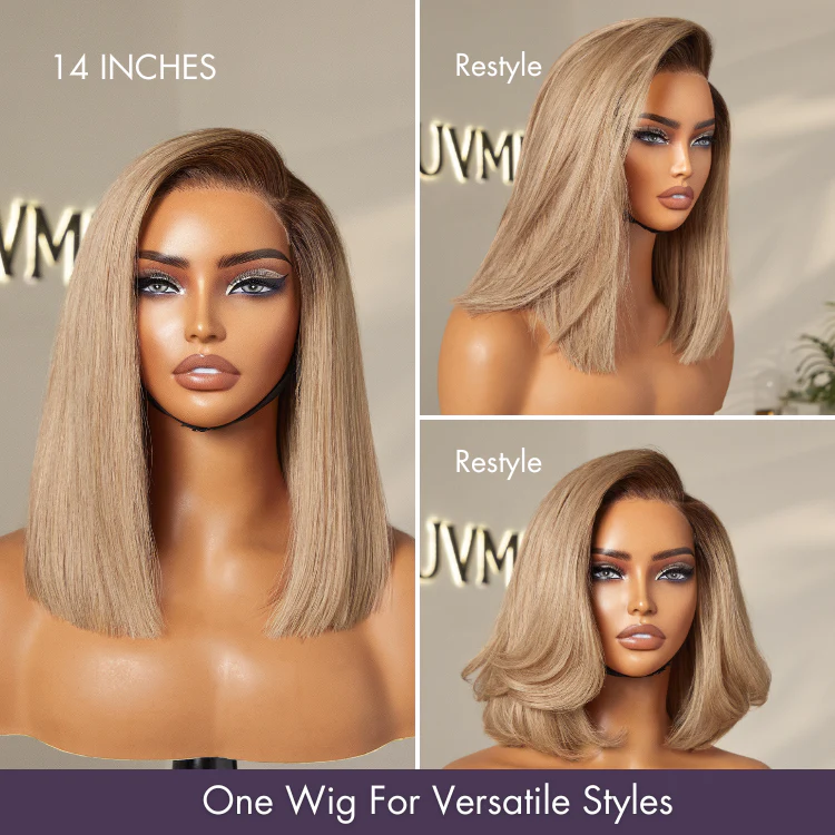 Ash Blonde Ombre Blunt Cut Bob Glueless Minimalist HD Lace Short Bob Wig Ready to Go Pre-Cut Lace - Image 5