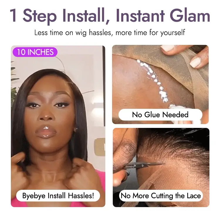 Put On & Go Blunt Cut Straight Bob Minimalist HD Lace Glueless C Part Wig - US Only - Image 3