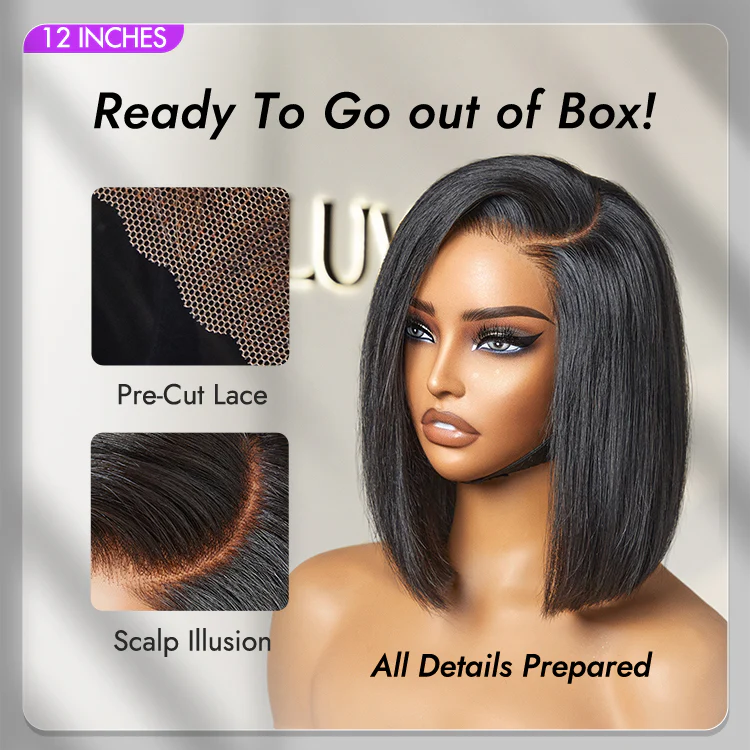 Put On & Go Blunt Cut Straight Bob Minimalist HD Lace Glueless C Part Wig - US Only - Image 4