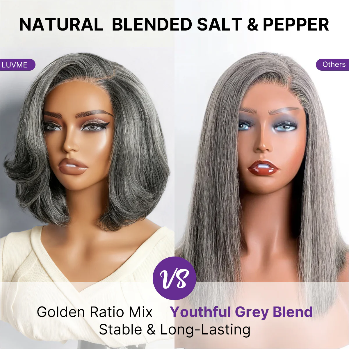 Salt & Pepper 100% Human Hair Layered Bob Wig Glueless Minimalist Lace Grey Wig Pre-Cut Lace - Image 5