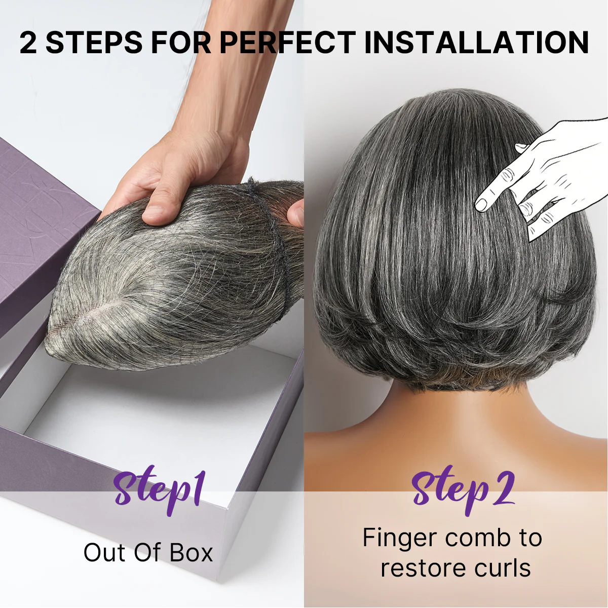 Salt & Pepper 100% Human Hair Layered Bob Wig Glueless Minimalist Lace Grey Wig Pre-Cut Lace - Image 6