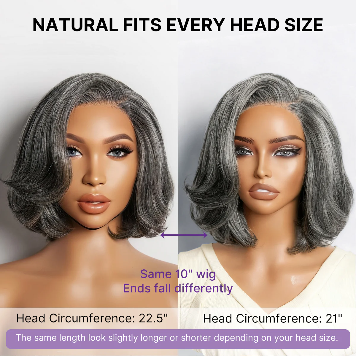 Salt & Pepper 100% Human Hair Layered Bob Wig Glueless Minimalist Lace Grey Wig Pre-Cut Lace - Image 7