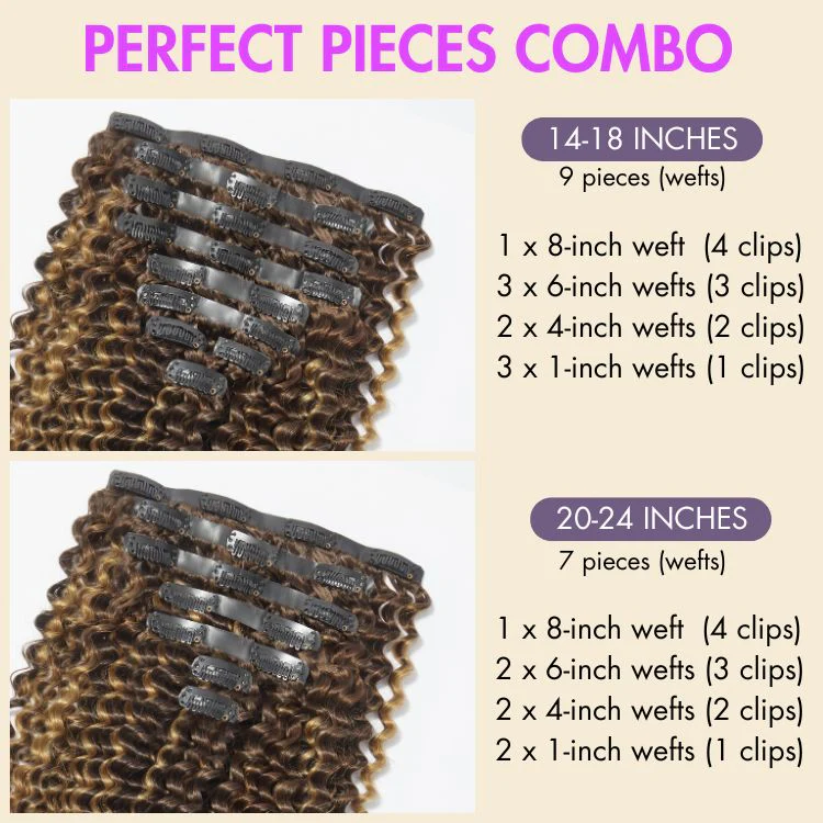 Seamless Brown Highlight Deep Wave Clip in Hair Extensions 135g 9pcs / 7pcs with Free Gift - Image 4