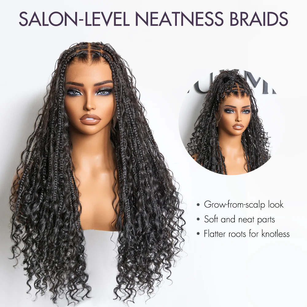 Special Offer | Flexi-Fit Invisi Drawstring Cap Full Lace Knotless Boho Curls Braided Long Wig Super Natural Scalp - Image 8