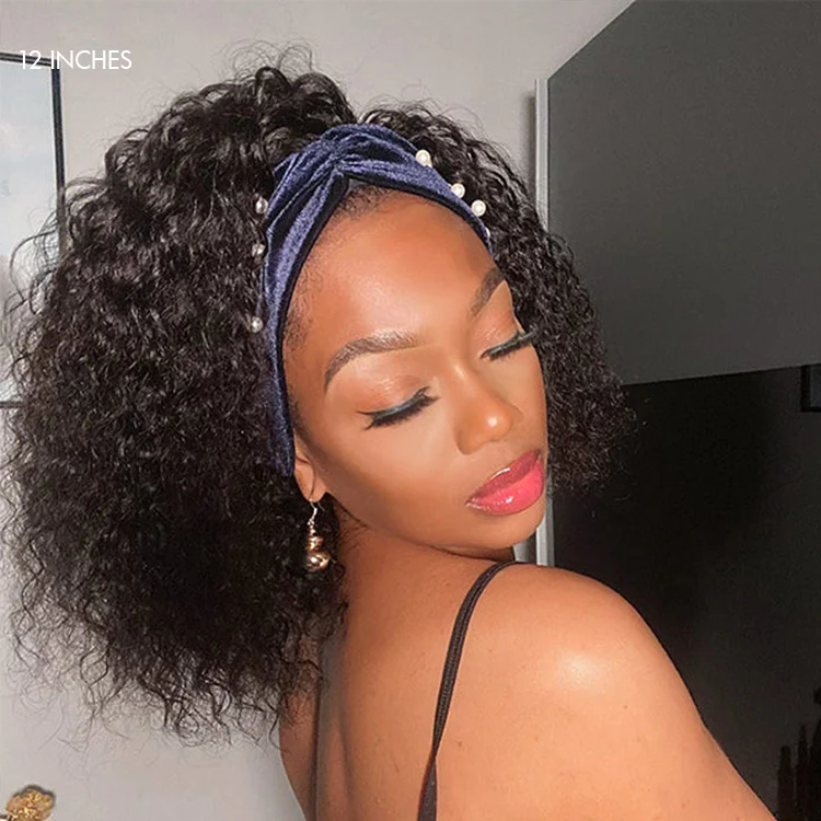 Deep Wave Glueless Curly Bob Wig Headband Wig 100% Human Hair (Get Free Trendy Headbands) - Image 4