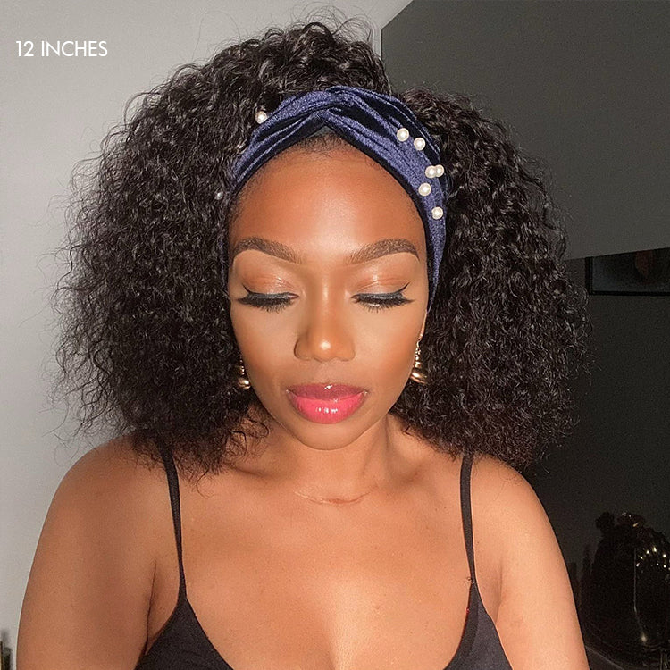 Deep Wave Glueless Curly Bob Wig Headband Wig 100% Human Hair (Get Free Trendy Headbands) - Image 5