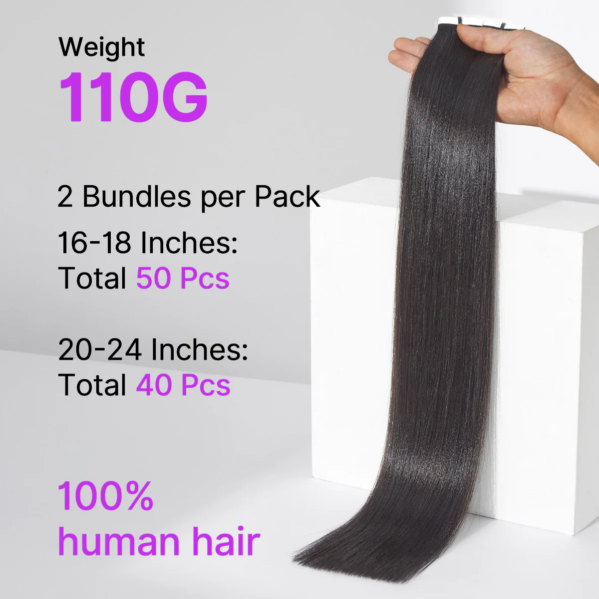 Tape in Extensions Human Hair 110g 40pcs Yaki Straight Natural Black Seamless Invisible Double Sided Extensions - US Only - Image 10