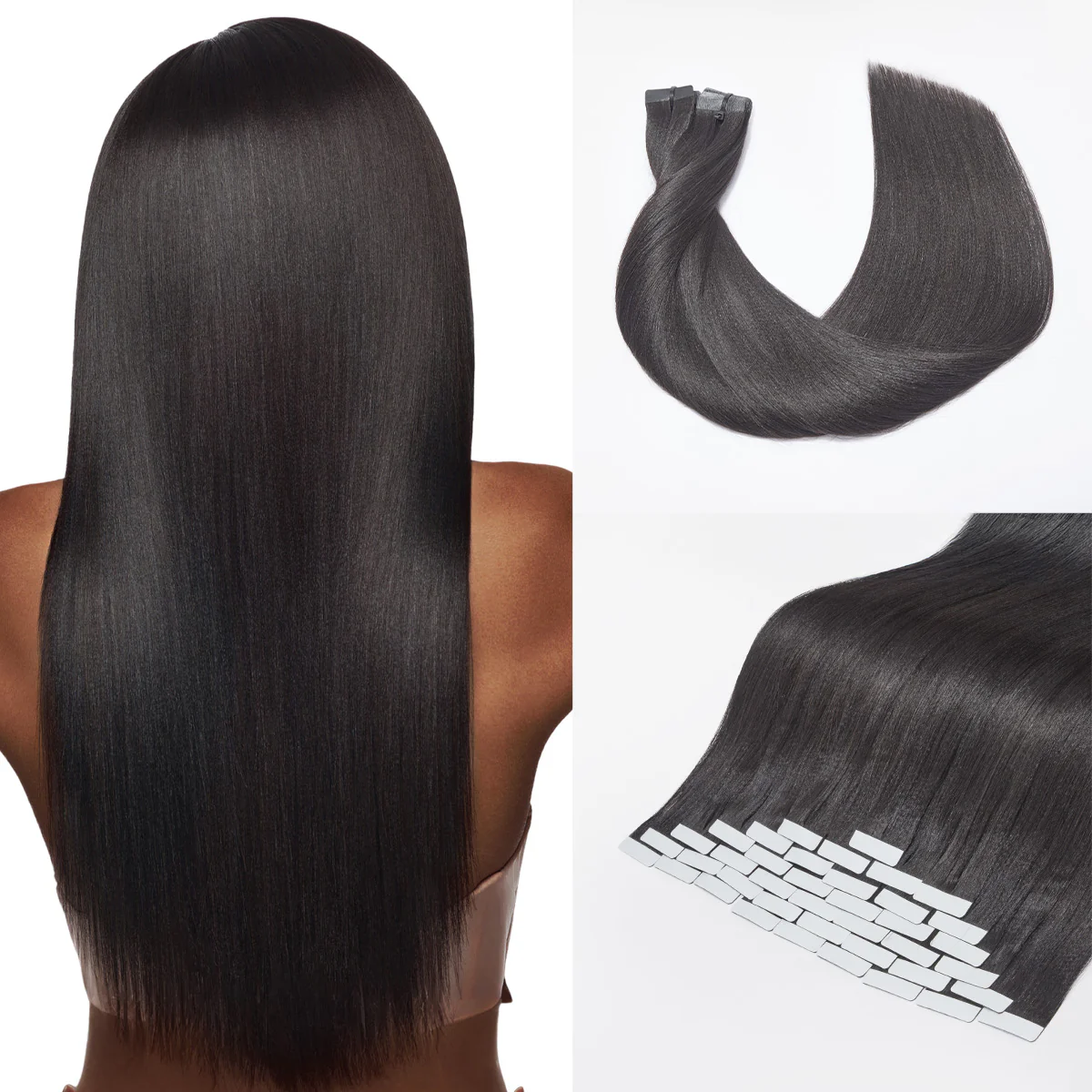 Tape in Extensions Human Hair 110g 40pcs Yaki Straight Natural Black Seamless Invisible Double Sided Extensions - US Only - Image 3