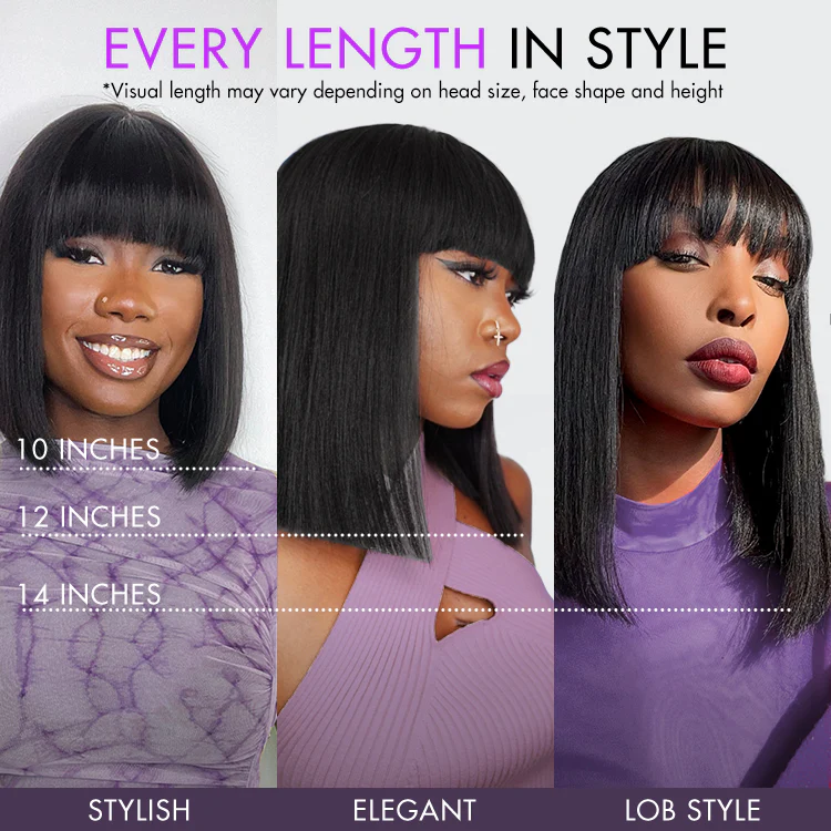 Tiktok Exclusive Deal | Put On and Go Realistic Glueless Yaki Straight Bob with Bangs Minimalist Lace Wig 100% Human Hair - Image 10