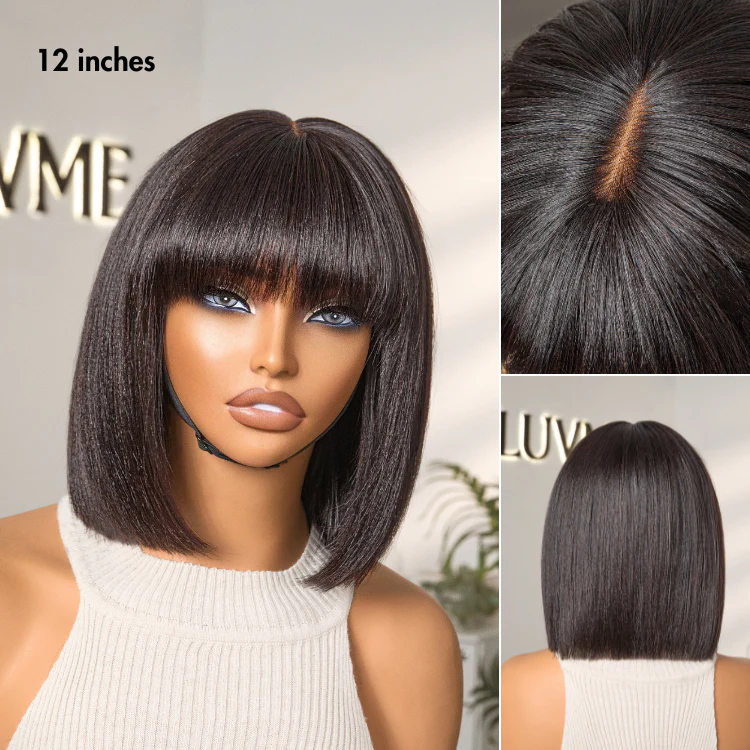 Tiktok Exclusive Deal | Put On and Go Realistic Glueless Yaki Straight Bob with Bangs Minimalist Lace Wig 100% Human Hair - Image 6