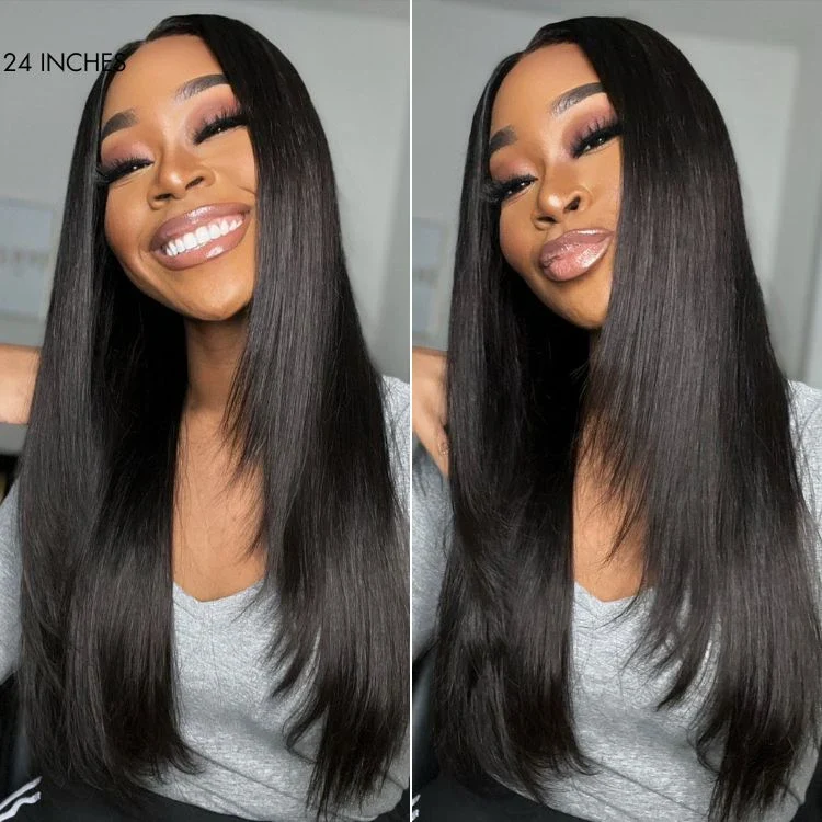 Black 180% Density Layered Cut Glueless 5x5 Closure Lace Wig Pre-Plucked Hairline - US Only - Image 3