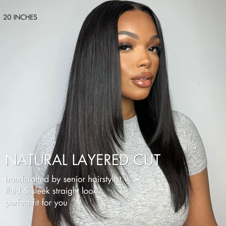 Black 180% Density Layered Cut Glueless 5x5 Closure Lace Wig Pre-Plucked Hairline - US Only - Image 4