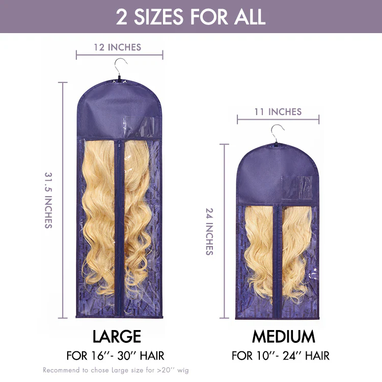1pc/2pcs Portable Hair Extension Storage Wig Bags with Anti-slip Wooden Hanger & Transparent Zip Up Closure, M/L Sizes - Image 6